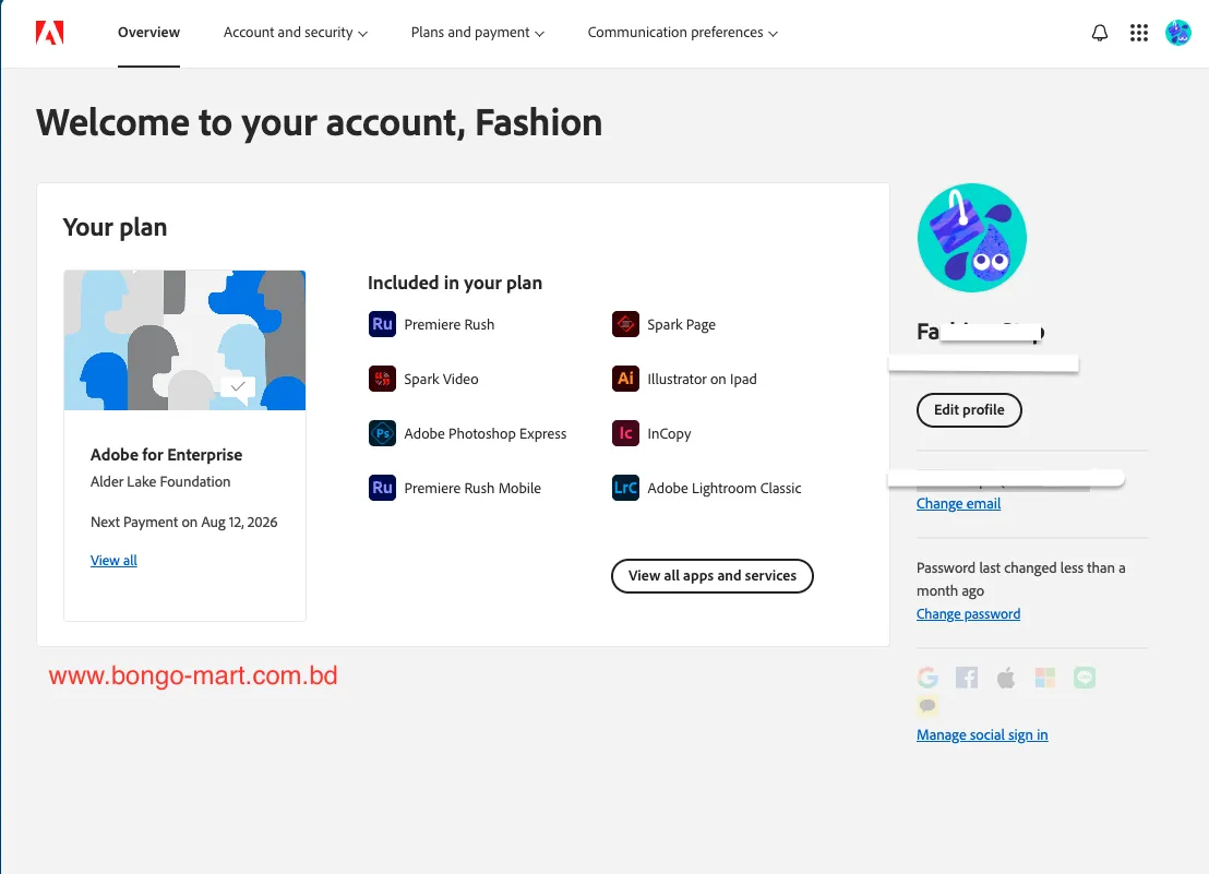 Adobe Creative Cloud for Enterprise subscription plan from Bongo Mart Bangladesh